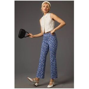 MAEVE x ANTHROPOLOGIE Margot Kick-Flare Cropped Pants, Blue Floral, SM
